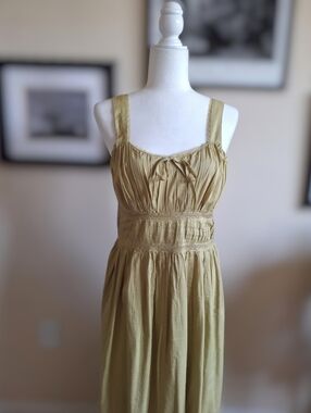 Primark Sage Midi Dress with Smocked Waist 100% Made In India